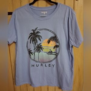 Hurley Light Blue Tropical Sunset Tee, Womens Size Large